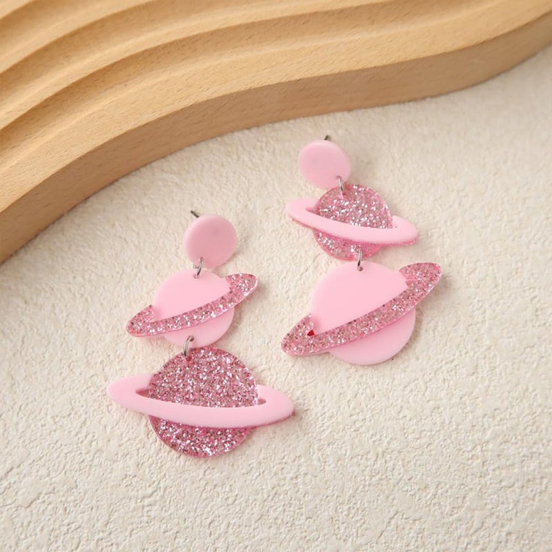 Dtja Exaggerated Acrylic UFO Dangle Earrings for Women Girls Funny Cute Big Blue Spaceship Aliens Moon Star Celestial Drop Dangling Hook Stud Lightweight Y2K Earring Fashion Weird Aerospace Theme Gifts Souvenirs - Image 4